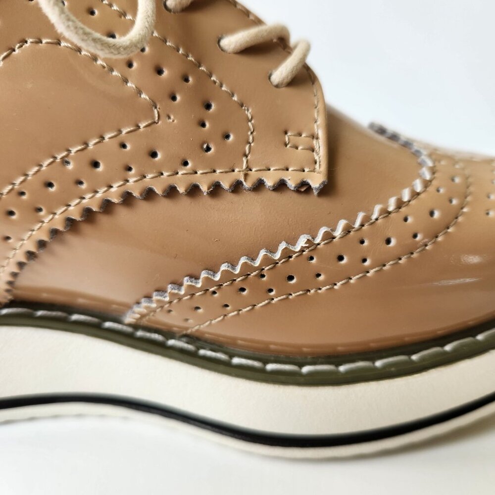 Dadawen Women's Tan Apricot Patent Oxford Platform Wingtip Brogues Casual Retro - Picture 5 of 11